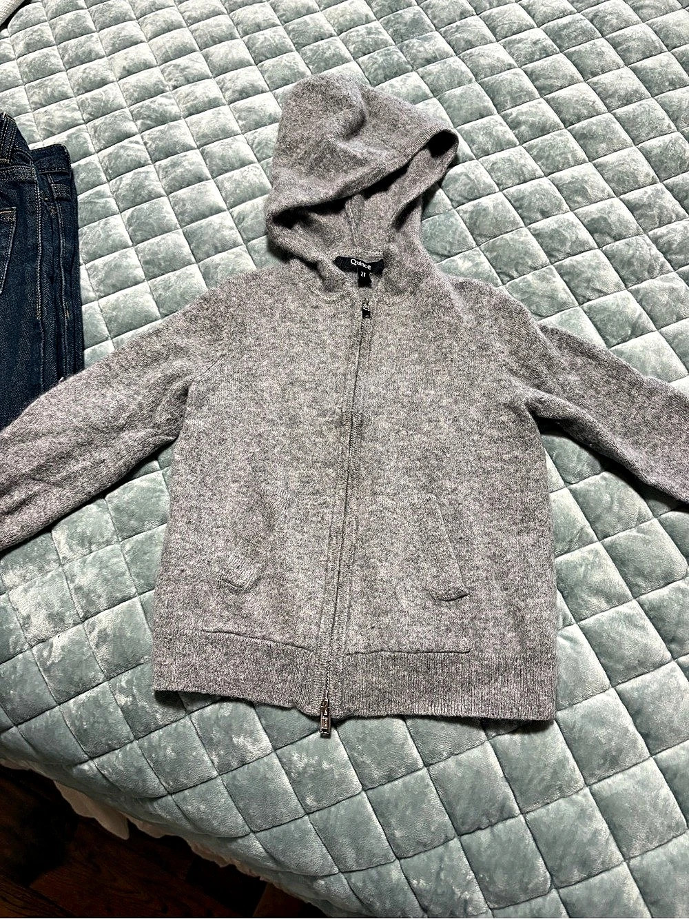 Quince Kids Cashmere Full Zip Hoodie Gray Girls 2T